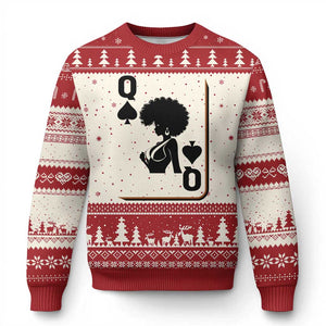 Black Queen Ugly Christmas Sweater Black History Month Afro Woman Poker Card Games TS10 Beige Red Print Your Wear