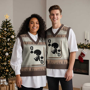 Black Queen V-Neck Knit Sweater Vest Black History Month Afro Woman Poker Card Games TS10 Mocha Mousse Print Your Wear