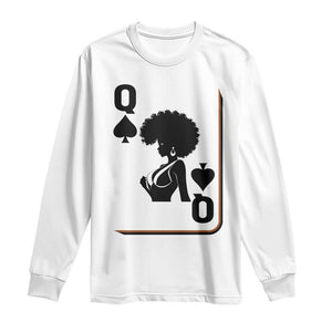Black Queen Long Sleeve Shirt Black History Month Afro Woman Poker Card Games TS10 White Print Your Wear