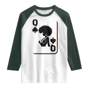 Black Queen Raglan Shirt Black History Month Afro Woman Poker Card Games TS10 White Dark Forest Green Print Your Wear
