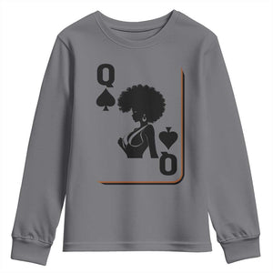 Black Queen Youth Sweatshirt Black History Month Afro Woman Poker Card Games TS10 Charcoal Print Your Wear