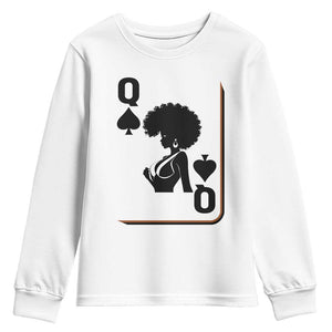 Black Queen Youth Sweatshirt Black History Month Afro Woman Poker Card Games TS10 White Print Your Wear