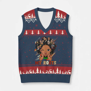 Black African Girl V-Neck Knit Sweater Vest Black History Month Juneteenth Gift Afro Empowerment TS10 Navy Red Print Your Wear