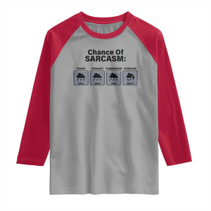 Funny Sarcastic Raglan Shirt Chance Of Sarcasm Forecast Weather TS10 Sport Gray Red Print Your Wear