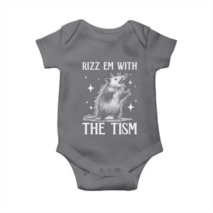 Funny Autism Opossum Baby Onesie Rizz Em With The Tism Meme Autistic ASD TS10 Charcoal Print Your Wear