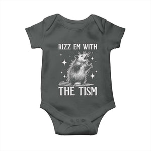 Funny Autism Opossum Baby Onesie Rizz Em With The Tism Meme Autistic ASD TS10 Dark Heather Print Your Wear