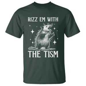 Funny Autism Opossum T Shirt - Rizz Em With The Tism Meme Autistic ASD Humor Tee TS10 Dark Forest Green Print Your Wear