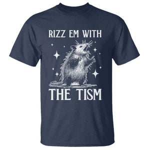 Funny Autism Opossum T Shirt Rizz Em With The Tism Meme Autistic ASD TS10 Navy Print Your Wear