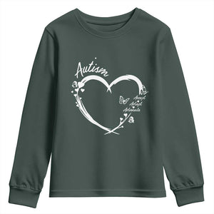 Autism Awareness Adaptation Youth Sweatshirt Accept Adapt Advocate Love Heart TS10 Dark Forest Green Print Your Wear