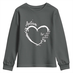 Autism Awareness Adaptation Youth Sweatshirt Accept Adapt Advocate Love Heart TS10 Dark Heather Print Your Wear