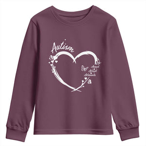 Autism Awareness Adaptation Youth Sweatshirt Accept Adapt Advocate Love Heart TS10 Maroon Print Your Wear
