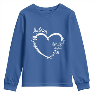 Autism Awareness Adaptation Youth Sweatshirt Accept Adapt Advocate Love Heart TS10 Royal Blue Print Your Wear