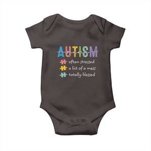 Blessed Autism Mama Baby Onesie Often Stressed A Bit of A Mess Totally Blessed TS10 Dark Chocolate Print Your Wear