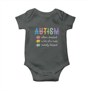 Blessed Autism Mama Baby Onesie Often Stressed A Bit of A Mess Totally Blessed TS10 Dark Heather Print Your Wear
