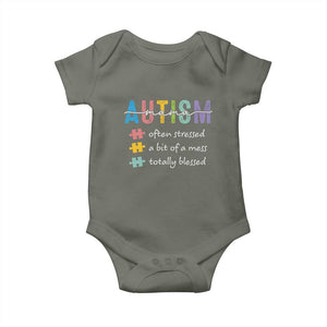 Blessed Autism Mama Baby Onesie Often Stressed A Bit of A Mess Totally Blessed TS10 Military Green Print Your Wear