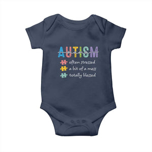 Blessed Autism Mama Baby Onesie Often Stressed A Bit of A Mess Totally Blessed TS10 Navy Print Your Wear