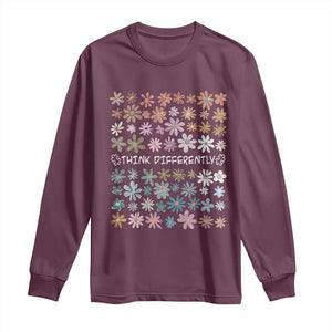 Autism Awareness Long Sleeve Shirt Think Differently Neurodiversity Sped Teacher TS10 Maroon Print Your Wear