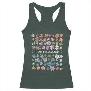 Autism Awareness Racerback Tank Top Think Differently Neurodiversity Sped Teacher TS10 Dark Forest Green Print Your Wear