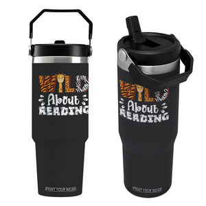 Wild About Reading Flip Straw Tumbler Cute Animal Print Reading Lover Kids Teachers TS10 One Size: 30 oz Black Print Your Wear