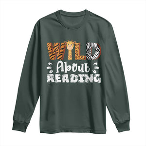 Wild About Reading Long Sleeve Shirt Cute Animal Print Reading Lover Kids Teachers TS10 Dark Forest Green Print Your Wear