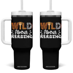 Wild About Reading Tumbler With Handle Cute Animal Print Reading Lover Kids Teachers TS10 One Size: 40 oz Black Print Your Wear