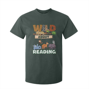 Wild About Reading T Shirt For Kid Cute Animal Book Lover Kids Teachers TS10 Dark Forest Green Print Your Wear