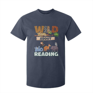 Wild About Reading T Shirt For Kid Cute Animal Book Lover Kids Teachers TS10 Navy Print Your Wear