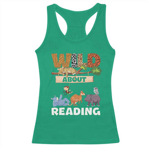 Wild About Reading Racerback Tank Top Cute Animal Book Lover Kids Teachers TS10 Irish Green Print Your Wear