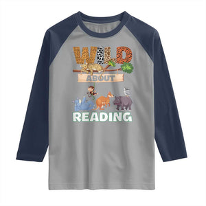 Wild About Reading Raglan Shirt Cute Animal Book Lover Kids Teachers TS10 Sport Gray Navy Print Your Wear