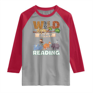Wild About Reading Raglan Shirt Cute Animal Book Lover Kids Teachers TS10 Sport Gray Red Print Your Wear