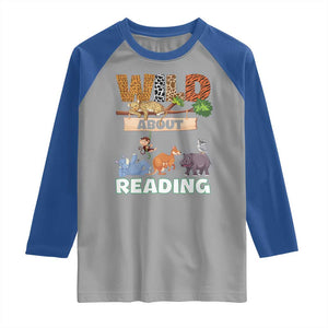 Wild About Reading Raglan Shirt Cute Animal Book Lover Kids Teachers TS10 Sport Gray Royal Print Your Wear