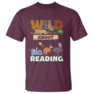 Wild About Reading T Shirt Cute Animal Book Lover Kids Teachers TS10 Maroon Print Your Wear
