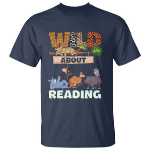 Wild About Reading T Shirt Cute Animal Book Lover Kids Teachers TS10 Navy Print Your Wear