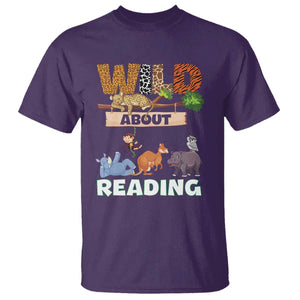 Wild About Reading T Shirt Cute Animal Book Lover Kids Teachers TS10 Purple Print Your Wear