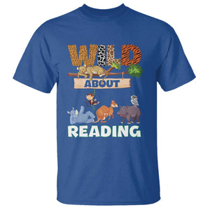 Wild About Reading T Shirt Cute Animal Book Lover Kids Teachers TS10 Royal Blue Print Your Wear