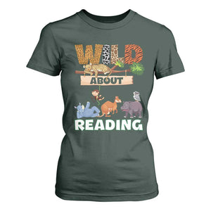 Wild About Reading T Shirt For Women Cute Animal Book Lover Kids Teachers TS10 Dark Forest Green Print Your Wear
