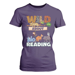 Wild About Reading T Shirt For Women Cute Animal Book Lover Kids Teachers TS10 Purple Print Your Wear