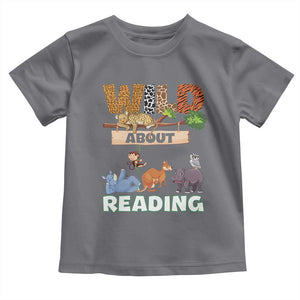 Wild About Reading Toddler T Shirt Cute Animal Book Lover Kids Teachers TS10 Charcoal Print Your Wear