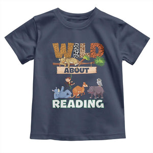 Wild About Reading Toddler T Shirt Cute Animal Book Lover Kids Teachers TS10 Navy Print Your Wear