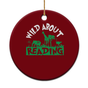 Wild About Reading Ceramic Ornament Cute Safari Animal Reading Shirt Preschool Kindergarten TS10 1pc Red Print Your Wear