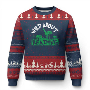 Wild About Reading Ugly Christmas Sweater Cute Safari Animal Reading Shirt Preschool Kindergarten TS10 Navy Red Print Your Wear