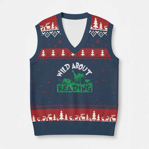 Wild About Reading V-Neck Knit Sweater Vest Cute Safari Animal Reading Shirt Preschool Kindergarten TS10 Navy Red Print Your Wear