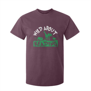 Wild About Reading T Shirt For Kid Cute Safari Animal Reading Shirt Preschool Kindergarten TS10 Maroon Print Your Wear