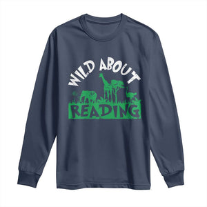 Wild About Reading Long Sleeve Shirt Cute Safari Animal Reading Shirt Preschool Kindergarten TS10 Navy Print Your Wear