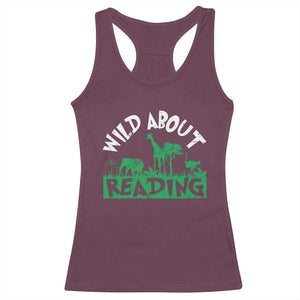 Wild About Reading Racerback Tank Top Cute Safari Animal Reading Shirt Preschool Kindergarten TS10 Maroon Print Your Wear