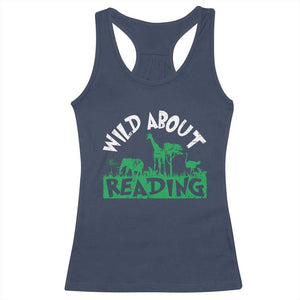 Wild About Reading Racerback Tank Top Cute Safari Animal Reading Shirt Preschool Kindergarten TS10 Navy Print Your Wear