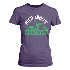 Wild About Reading T Shirt For Women Cute Safari Animal Reading Shirt Preschool Kindergarten TS10 Purple Print Your Wear