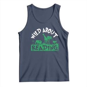 Wild About Reading Tank Top Cute Safari Animal Reading Shirt Preschool Kindergarten TS10 Navy Print Your Wear