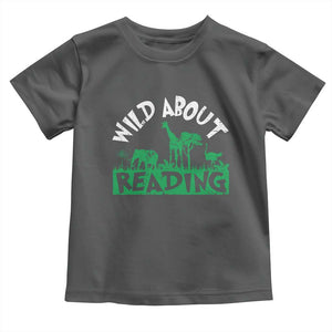Wild About Reading Toddler T Shirt Cute Safari Animal Reading Shirt Preschool Kindergarten TS10 Dark Heather Print Your Wear
