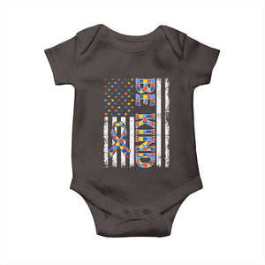 Be Kind Autism Baby Onesie USA flag Autistic Support TS10 Dark Chocolate Print Your Wear